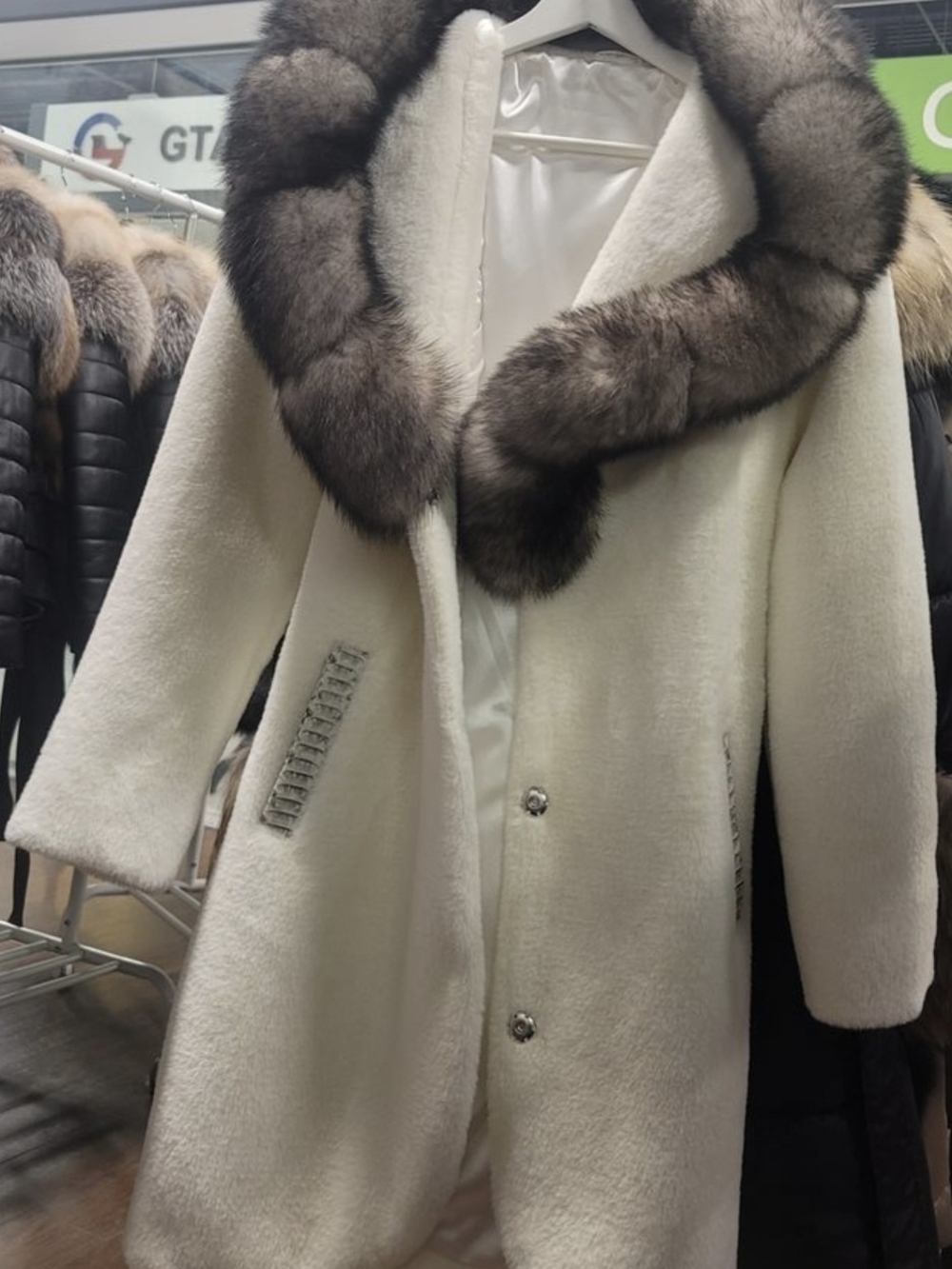 Luxury Cream Coat with Brown Fur Trim